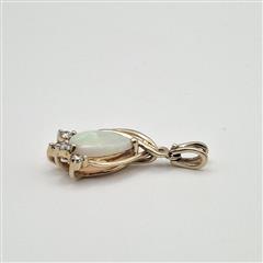 14K Yellow Gold Elegant Pear Cabochon Opal & Diamond Accent Teardrop Pendant